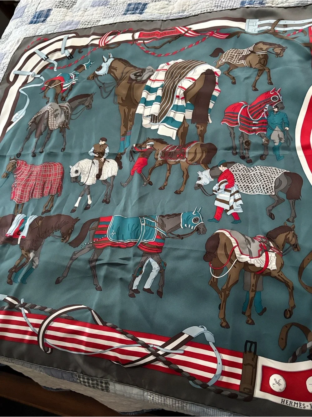 Hermes Teal Equestrian Silk Scarf with original box